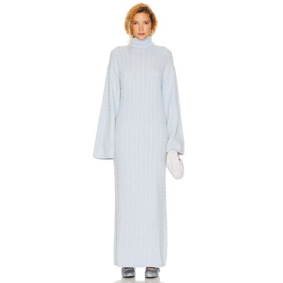 Helsa Shai Cable Knit Maxi Sweater Dress Turtleneck Merino Wool Cashmere Blend S - Picture 2 of 10